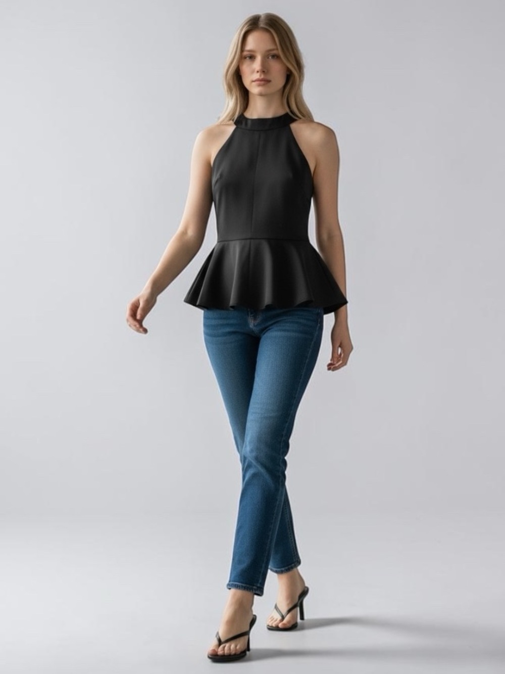Ricki’s Black Sleeveless Peplum Top Halter Neckline Flowy Blouse Size 0/XS NWT